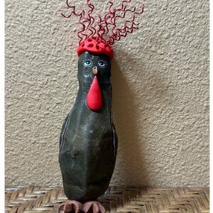 Whimsical Clay & Stone "Bad Hair Day" Bird Figurine